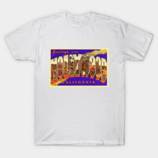 Greetings from Hollywood California - Vintage Large Letter Postcard T-Shirt